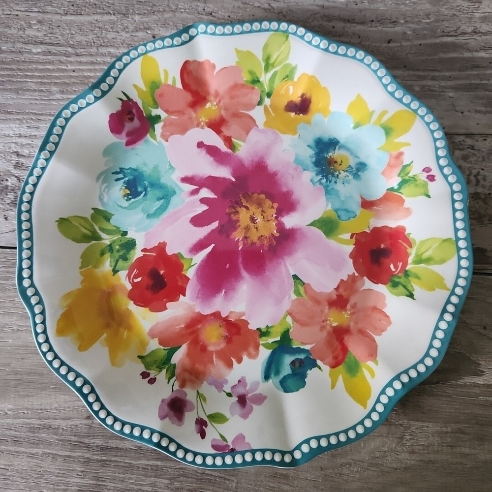 Pioneer Woman Breezy Blossom Indoor Outdoor Melamine Set of 4 Salad Plates NEW